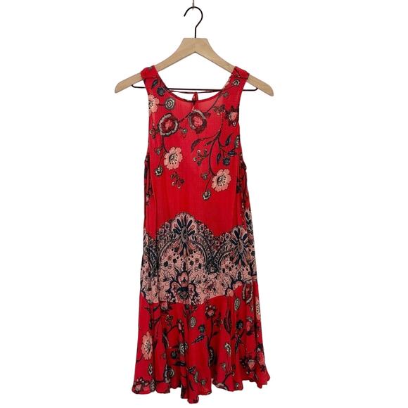 Free People Dobby Dot Flouncy Slip Vintage Combo Red Sleeveless Pockets Small - Picture 2 of 8